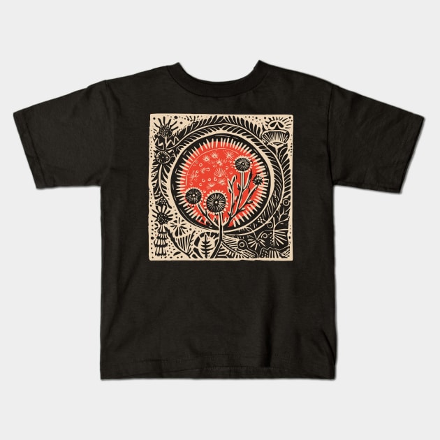 Lino Cut Flowers Kids T-Shirt by n23tees